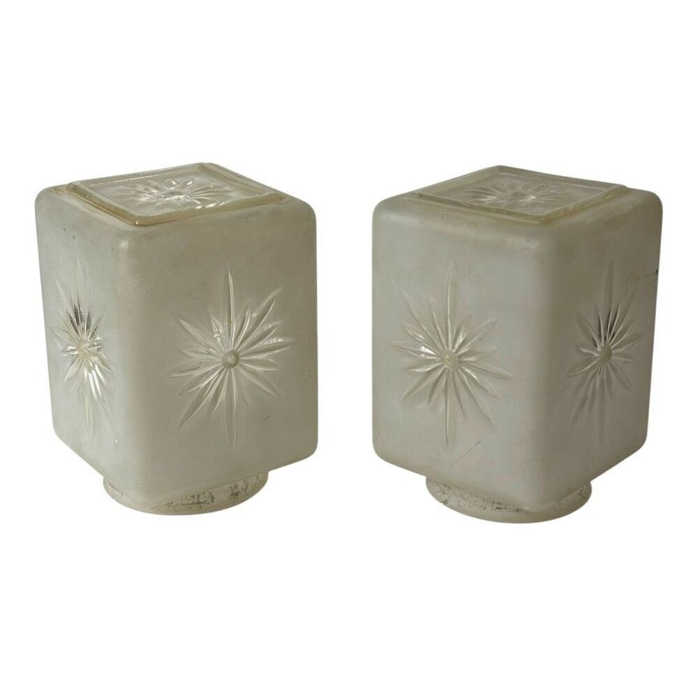 MCM Set of 2 Porch Light Ceiling Entry Bath Restored Antique Etched Starburst Gl